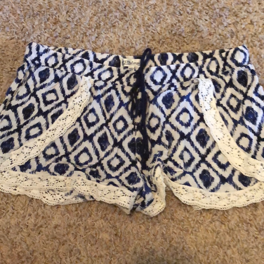 Blue and White Patterned Coachella Shorts